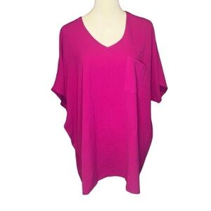 Large boutique women’s blouse, oversized flowy hot pink raspberry Large